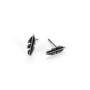 Silver-Plated Feather Earrings - Vintage Finish and Engraved Details